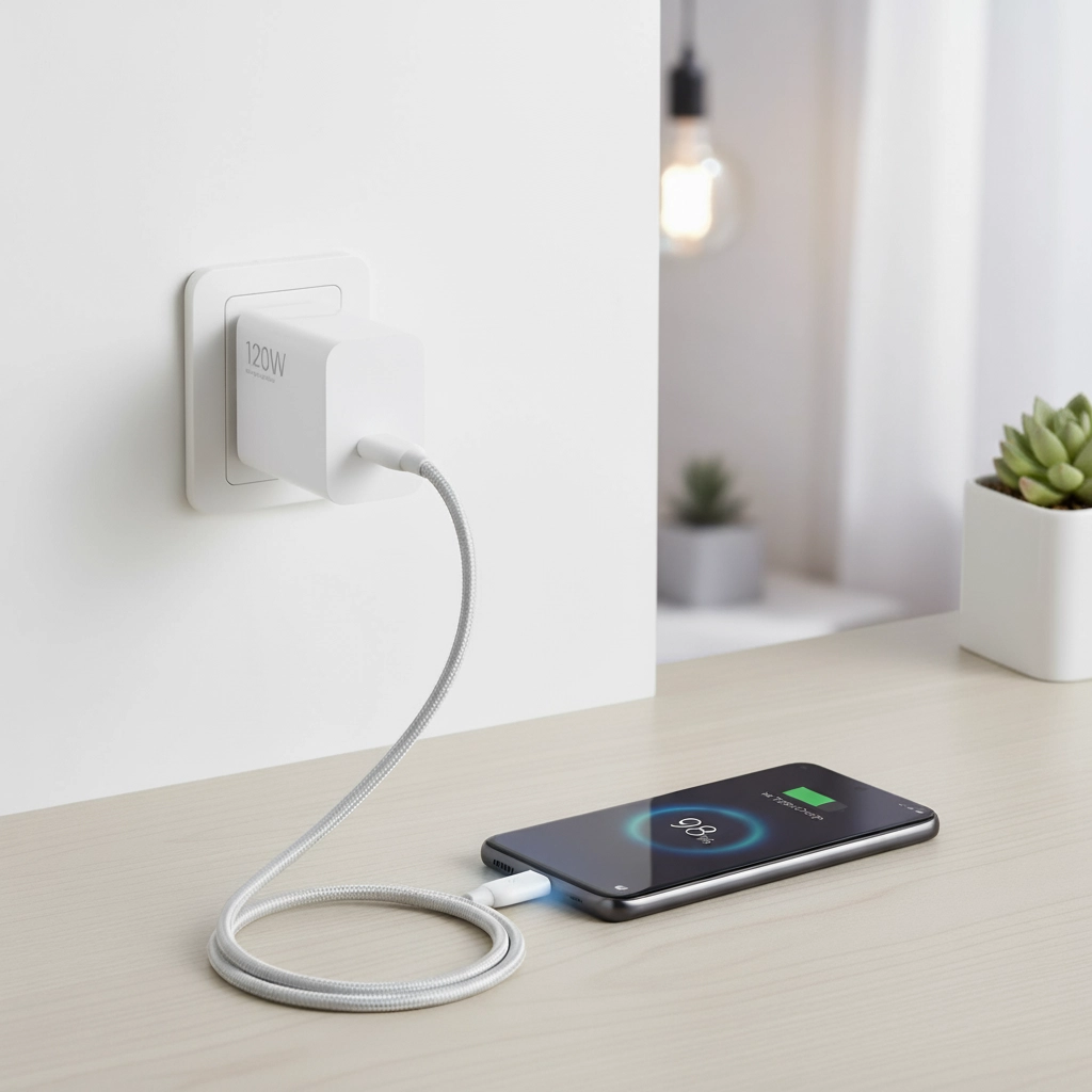 کلگی شارژر شیائومی 120 وات اصل با یک پورت USB و کابل متصل به گوشی، شارژ سریع و ایمن